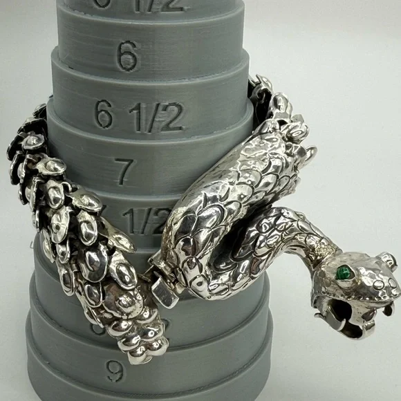 Nacho Gomez Taxco 950 Sterling Silver Rattlesnake Bracelet Malachite Eyes NWOT - Picture 8 of 17